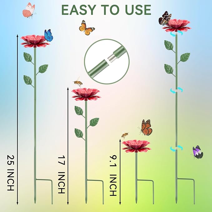 4 Pack Bee Watering Station, Bee Feeder for Garden Metal Butterfly Water Feeder with Flower Design Colorful Butterfly Bee Bath Bowl for Outdoor Garden Yard