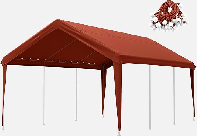 Carport Canopy Replacement Cover 12x20 Heavy Duty Outdoor Portable Car Canopy Oxford Waterproof UV & Tear Resistant Garage Canopy with Ball Bungees (Frame is Not Included)