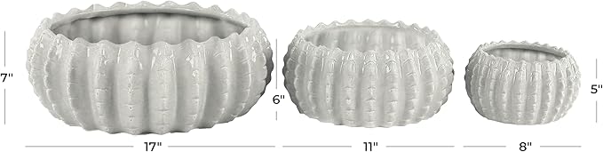 Deco 79 Ceramic Indoor Outdoor Planter Small Planter Pot, Set of 3 Planters 17", 11", 8"W, White