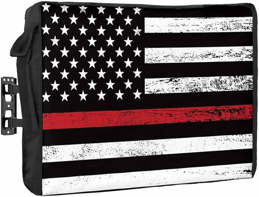 DecorLovee Red Vintage American Flag Outdoor TV Cover 30 to 32 Inches Weatherproof & Waterproof, USA Flag Outdoor TV Enclosure with Remote Control Pocket, Retro TV Screen Protectors for Outside TV