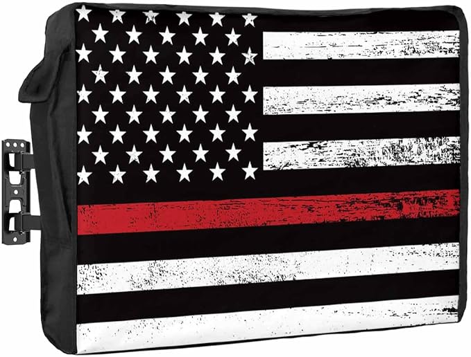 DecorLovee Red Vintage American Flag Outdoor TV Cover 36 to 39 Inches Weatherproof & Waterproof, USA Flag Outdoor TV Enclosure with Remote Control Pocket, Retro TV Screen Protectors for Outside TV