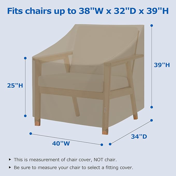 SunPatio Outdoor Oversized Chair Covers, Heavy Duty Waterproof Patio Large Chair Covers, Fade Resistant Outdoor Furniture Protector, All Weather Protection, 2 Pack - 40" W x 34" D x 39" H, Taupe