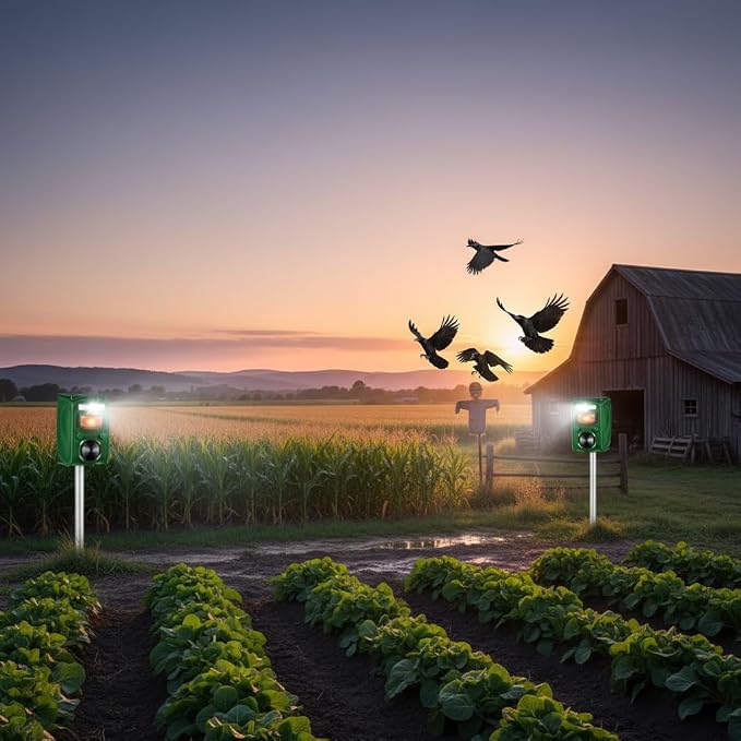2Pack Upgraded Bird Deterrent Solar Animal Repellent Ultrasonic Outdoor with Motion Sensor Strobe Light for Pigeon Woodpecker Cat Rabbit Raccoon Squirrel Skunk Deer Repellent Devices for Yard Garden