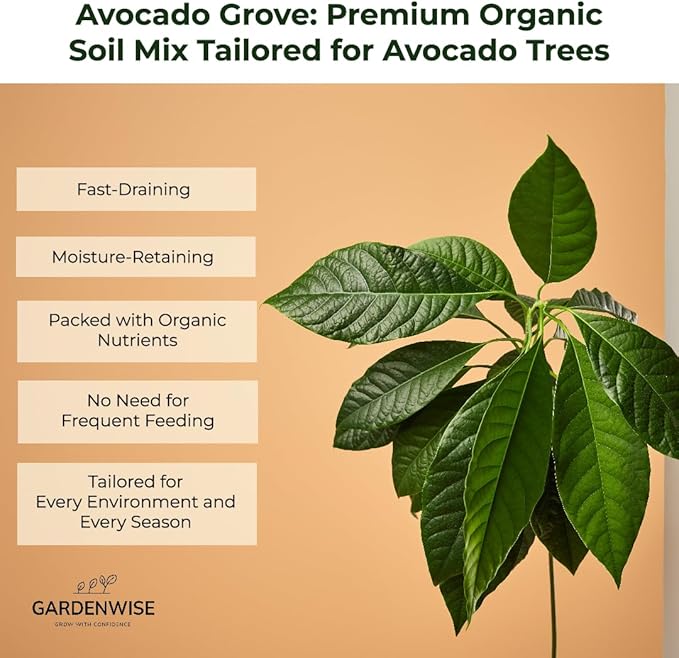 GARDENWISE Avocado Tree Soil – Premium Organic Potting Mix for Avocado Trees | Tailored pH & Organic Nutrients | Fast-Draining & Moisture-Retaining | Indoor & Outdoor Use (1 Quart)