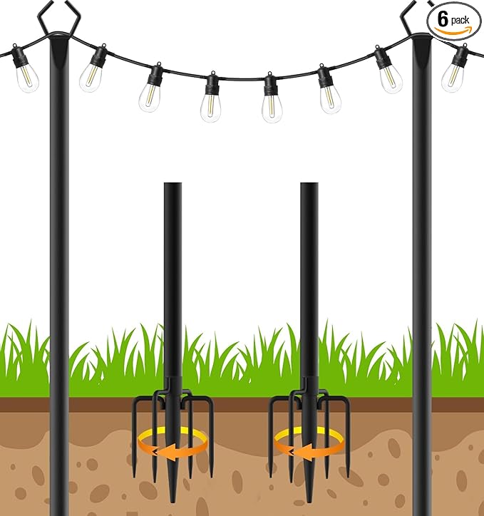 AHRLHR 2 Pack String Light Poles,Poles for Outdoor String lights10 Ft Metal Poles with Fork for Outdoor String Lights,Outdoor Light Poles with Fork,Patio,Deck,Backyard