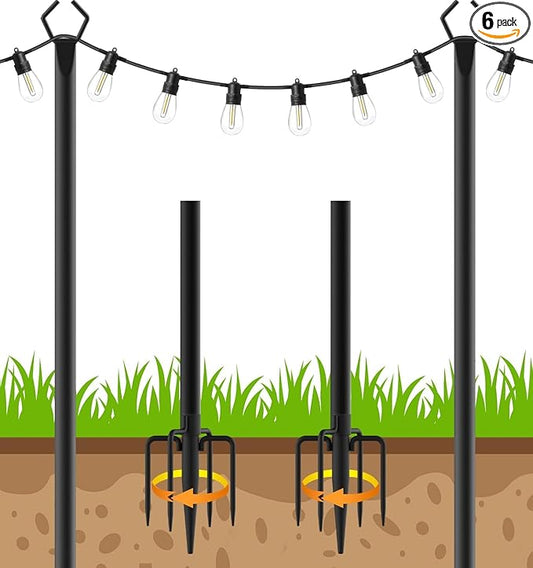 AHRLHR 2 Pack String Light Poles,Poles for Outdoor String lights10 Ft Metal Poles with Fork for Outdoor String Lights,Outdoor Light Poles with Fork,Patio,Deck,Backyard