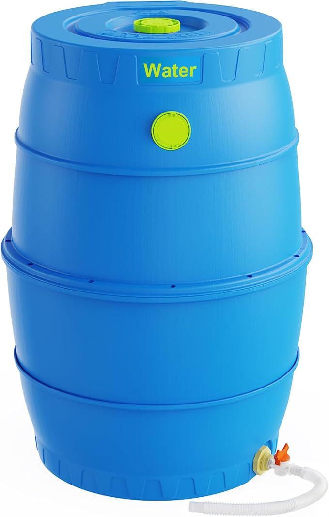 50 Gallon Blue Water Storage Barrel, BPA-Free Rainwater Collection Drum with Spigot, Stackable UV-Resistant Durable PP (Polypropylene) Barrel for Emergency Drinking Water & Gardening | Non-collapsible high-density space-saving hydration backup system w...