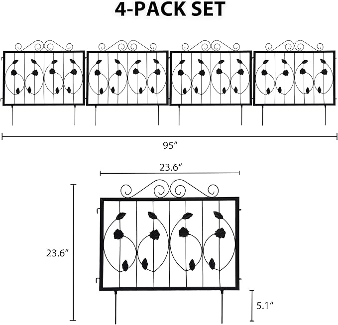 4 Pack Decorative Garden Fence, Rustproof Metal Wire Tall Fencing Border, Indoor or Outdoor No Dig Animal Barrier Fence for Dog, Flower Bed, Patio, Yard