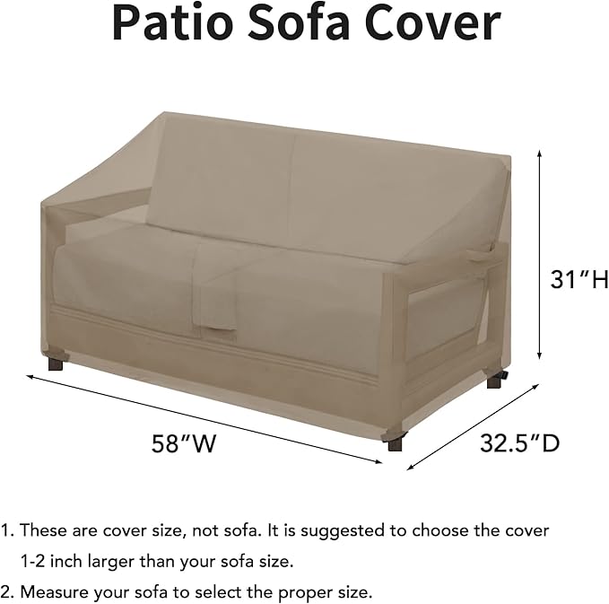 Easy-Going Waterproof Patio Sofa Cover UV Resistant 2 Seater Outdoor Loveseat Cover Weatherproof Lawn Patio Furniture Cover with Tape Sealed Seam (58Wx32.5Dx31H inch, Camel)