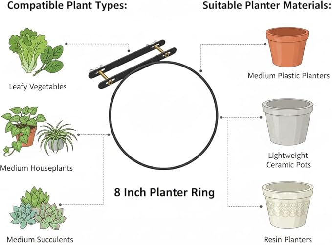 Hanging Flower Pots Holder, Deck Railing Plant Container Holder for Round Pot Planters (8") Hanging Bucket Flower Pot Holder for Patio Balcony Outdoor Plants 2 Pack