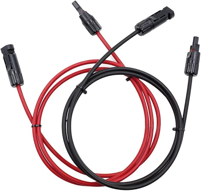 5FT Black + Red 12AWG(4mm²) Solar Panel Extension Cable Wire, Solar Adaptor Cable with Female and Male Connector - Set of 2