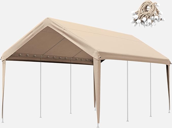 10 X 20 Ft Canopy Replacement Cover Heavy Duty Waterproof UV & Tear Resistant Car Tarp Canopy Tent Garage Top Shelter Oxford Cover with Ball Bungees (Frame is Not Included)