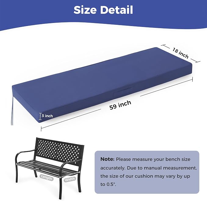 IPYNBAP Outdoor Bench Cushions for Outdoor Furniture, 59x18x3 Inch, Waterproof Bench Pillow, Fade Resistant Long Bench Seat Pads for Garden, Indoor, Porch Swing, Navy Blue