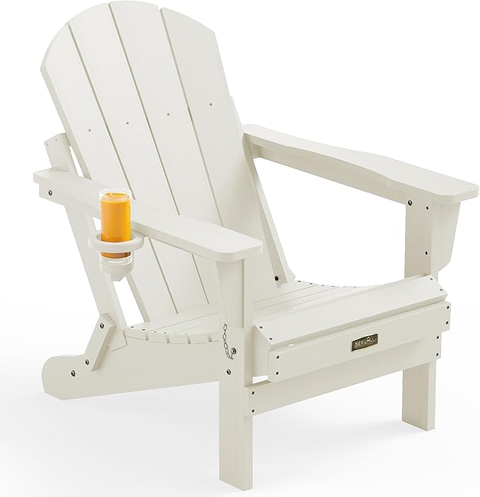 SERWALL Folding Adirondack Chair - HIPS Adirondack Chairs Outdoor Chairs Weather Resistant Fire Pit Chairs- White