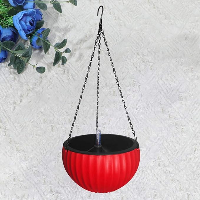 Cabilock Hanging Flower Pot Automatic Water Suction Thickened Plastic Planter Basket for Indoor Outdoor Plants with Water Level Indicator and Stopper