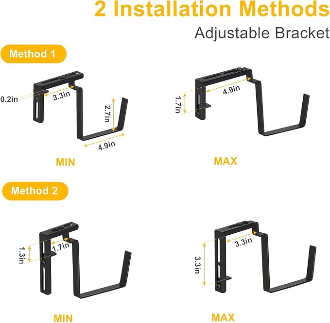 Balcony Planters Railing Hanging, Deck Railings Planter Boxes 16.9in, Railing Planter Box, Deck Planters for Railings, Railing Flower Box with Metal Brackets, Black (4Pcs)