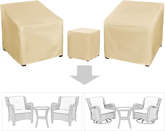 Patio Furniture Covers,Outdoor Furniture Cover Waterproof,Patio Furniture Set Covers for 3 Piece Outdoor Bistro,Patio Sofa Covers Set for 2 Chairs and Coffee Table,Beige