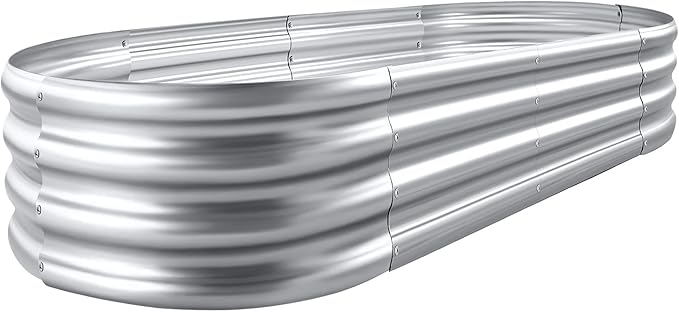 Land Guard Galvanized Raised Garden Bed Kit, 6×3×1ft Raised Garden Boxes Outdoor, Oval Metal Raised Garden Beds for Vegetables...