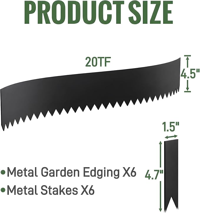 20ft Black Metal Landscape Edging 4.5 in Steel Garden Border No Dig Hammer in Lawn Edging Kit with 6 Panels and 6 Clamps for Yard Flower Bed Pathway