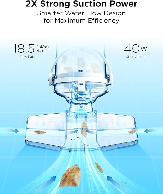 InoKraft Pool Vacuum for Above Ground Pool, Cordless Pool Vacuum for Inground Pools, Rechargeable Pool Cleaner with 18.5 GPM Suction, Above Ground Pool Vacuum with 59” Extendable Pole, Gray