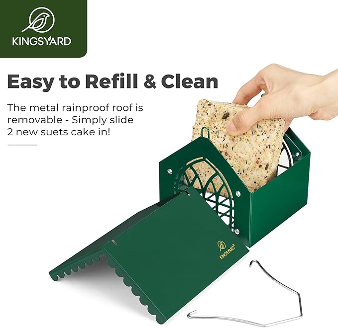 Kingsyard Double Upside Down Suet Feeder with Weatherproof Roof, All Metal Suet Feeders for Outdoors Hanging, Great for Downy Woodpecker Nuthatch Chickadee, Green