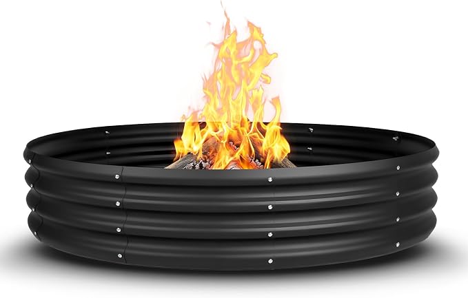 60 Inch Fire Pit Ring for Outside, 5FT Diameter Wood Burning Fire Ring, Large Round Galvanized Steel Fire Pit, Metal Outdoor Fireplace for Backyard, Patio, Camping, Bonfire (Black)