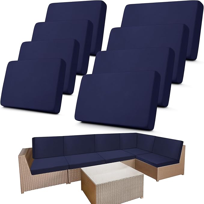Newwiee 8 Pcs Stretch Patio Outdoor Cushion Covers Replacement for 4 Backrests and 4 Patio Cushions Covers, Waterproof Couch Sofa Slipcover Furniture Protector, Thin Fabric Breathable(Navy Blue)