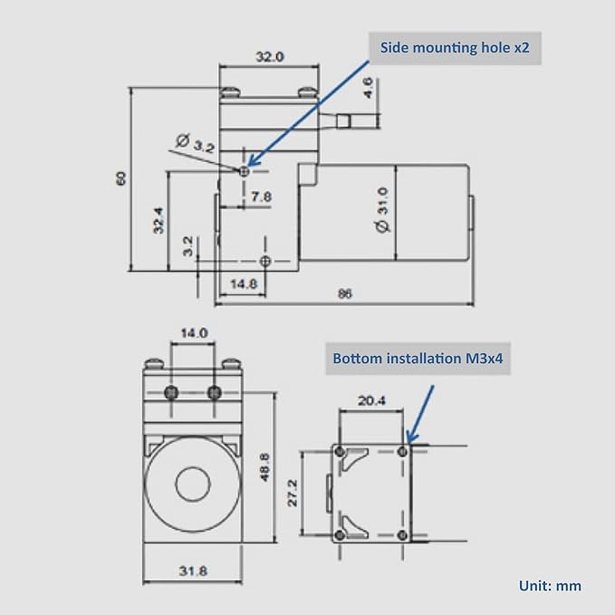 Diaphragm Mechanism, Diaphragm Pump Mini Diaphragm Air Compressor 24V 0.4-1L/min Miniature Diaphragm Pump Vacuum Pump for Air/Liquid