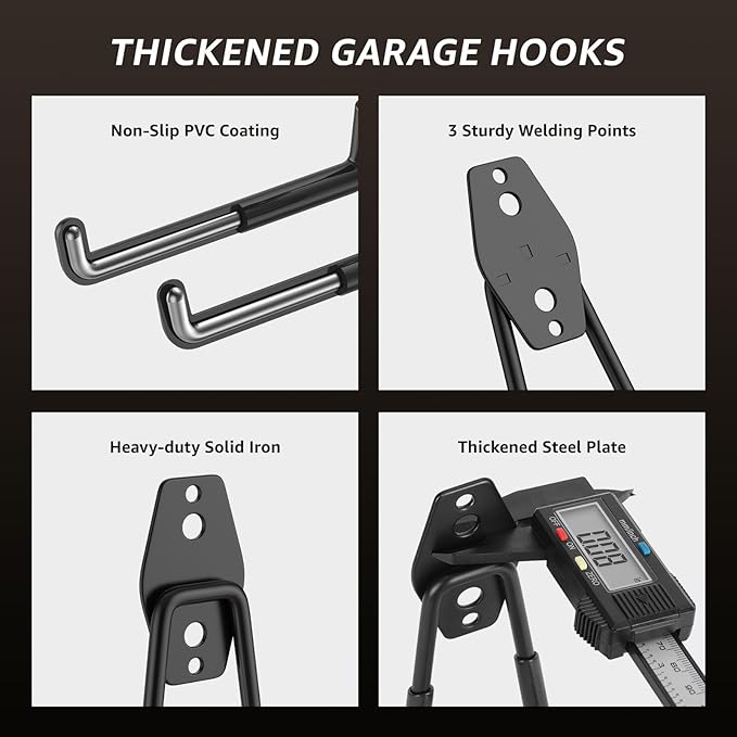 30 Pack Garage Hooks, Heavy Duty Steel Wall Mount Utility Hangers with Anti-Slip Coating for Hanging Bikes, Ladders, Power Tools, and Garden Equipment