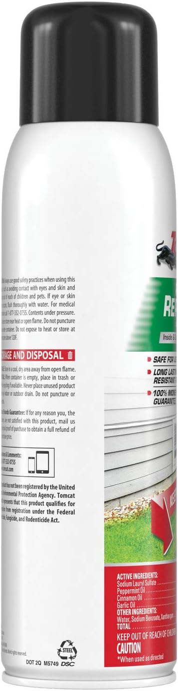 Tomcat Rodent Repellent Continuous Spray - Indoor and Outdoor Mouse and Rat Deterrent, No-Stink Cinnamon, Peppermint and Garlic Essential Oil Formula, 2-Pack