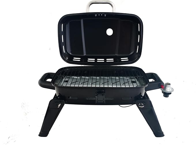 Grill Boss 1 Burner Portable Gas Grill, 10,000 BTU Propane Tabletop BBQ with Porcelain Coated Grate for Camping, Patio, and Outdoor Cooking, Black