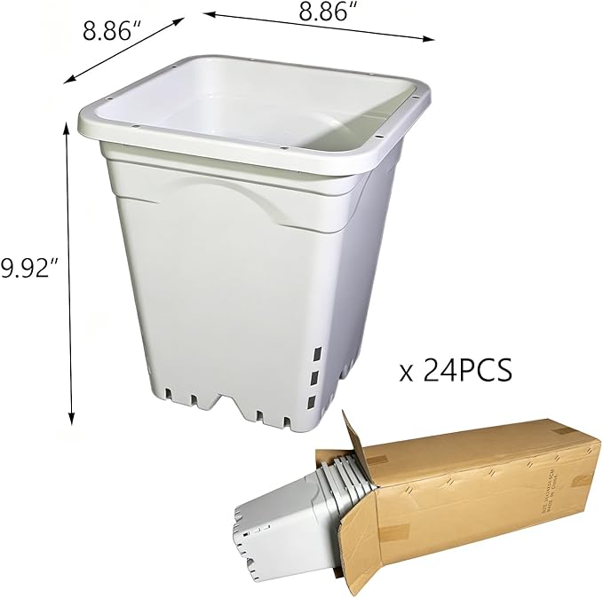 Grayish-White Square Pot Light-Blocking Plastic Planter with Hanging Holes, Hydroponic Side Holes Pot (24, 9"x 9")