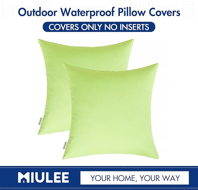 MIULEE Pack of 2 Decorative Outdoor Waterproof Pillow Covers Square Garden Cushion Sham Throw Pillowcase Summer Shell for Patio Tent Couch 16x16 Inch Pale Green