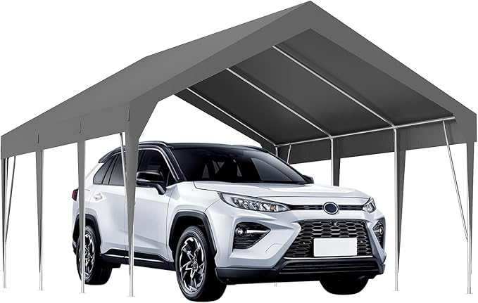 GarveeLife Carport Canopy Heavy Duty Portable Garage Waterproof Uv Protected Car Canopy for Cars, Boats (Gray, 10 * 20 ft)