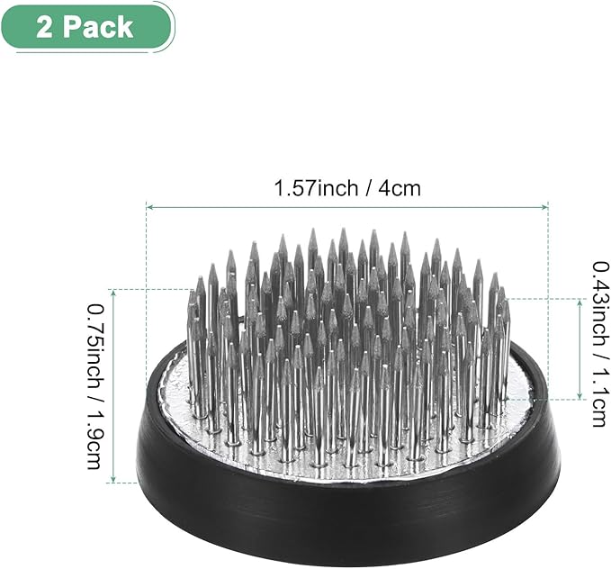 M METERXITY 2-Pack Flower Frog 1.57" Round Steel Floral Arranger Pins Ikebana Holder W Rubber Base for Flower Arrangements/Craft Plant/Home Decor, Floral Kenzan Fixed Tool [1.1cm Pins]