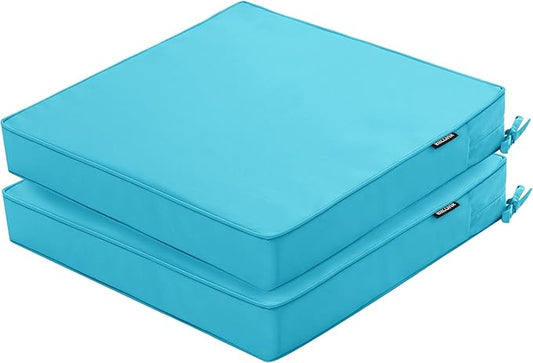 Outdoor Chair Cushions 16 x 17 Inch Water Resistant Patio Chair Cushions with Tie 3 Year Color Fastness Thick Outdoor Seat Cushion for Garden Lawn Patio Furniture Teal Set of 2