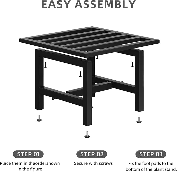 Heavy Duty Metal Plant Stand Outdoor, 330 lbs Wrought Iron Square Plant Stand Indoor, Rustproof Low Pedestal for Large Flower Pots, Patio, Balcony, Garden Decor 2 Pack Black