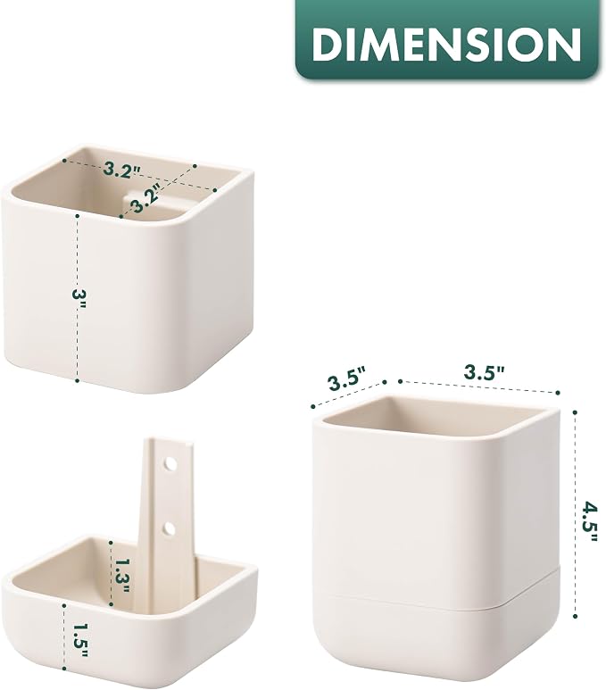 Phoenix Vine 3.5 Inch Wall Mounted Self-Watering Planter Pot for Indoor Houseplants and Herbs | Hanging Planter for Window Sills, Bathroom Walls, Home & Office Décor, Oatmeal, Set of 4, 01-A-G-4