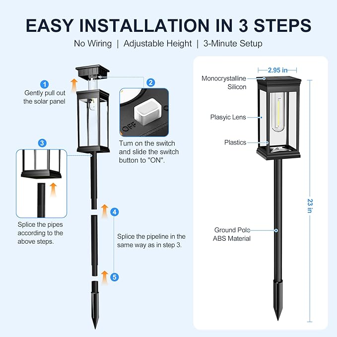 Upgraded Square Solar Pathway Lights Outdoor 8 Pack, IP65 Waterproof, Solar Lights Outdoor Pathway Square with Auto On/Off Warm White LED, 12-14H Landscape Lighting for Walkway Garden Driveway Decor