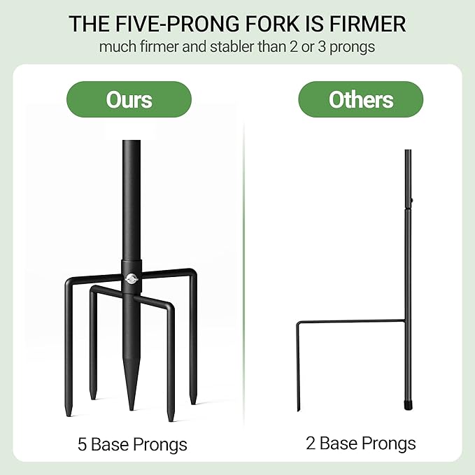 46" Shepherds Hooks for Outdoor, Extra Thick Bird Feeder Pole with 5 Prong Base, Adjustable Shepards Hook for Garden, Weddings, Hanging Plant