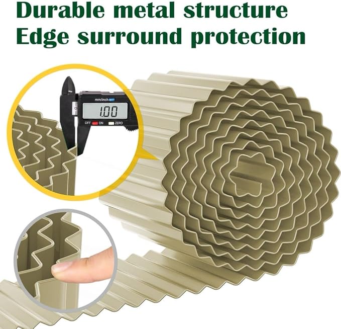 LAVEVE Corrugated Metal Garden Edging 8" x 20Ft, Landscape Edging Border for Lawn, Flower Bed, Garden Fence, Paver Edging (Cream)