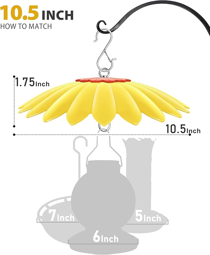 10.5 inch Hummingbird Feeder Shade Dome Cover,Rain Guard,Weather Guard for Bird Feeder, Umbrella Cover for Bird House for Outdoor,Squirrel Guard,Flower Design(Yellow)