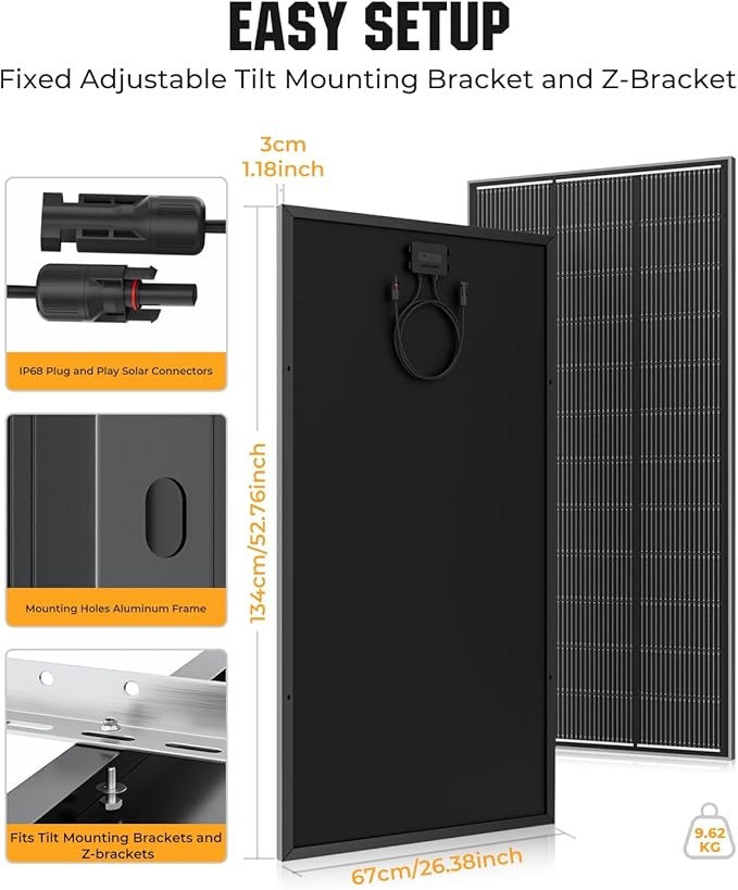 200 Watt Solar Panel 18BB, 25% High Efficiency, N-Type 12V 200W Solar Panel, Monocrystalline PV Modules, for Rooftop, RV, Farm, Trailer, Marine, Home Off-Grid System