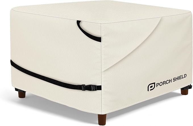 Porch Shield Patio Ottoman Cover - Waterproof Outdoor Square Side Table Covers – 31L x 31W x 18H inch, Beige