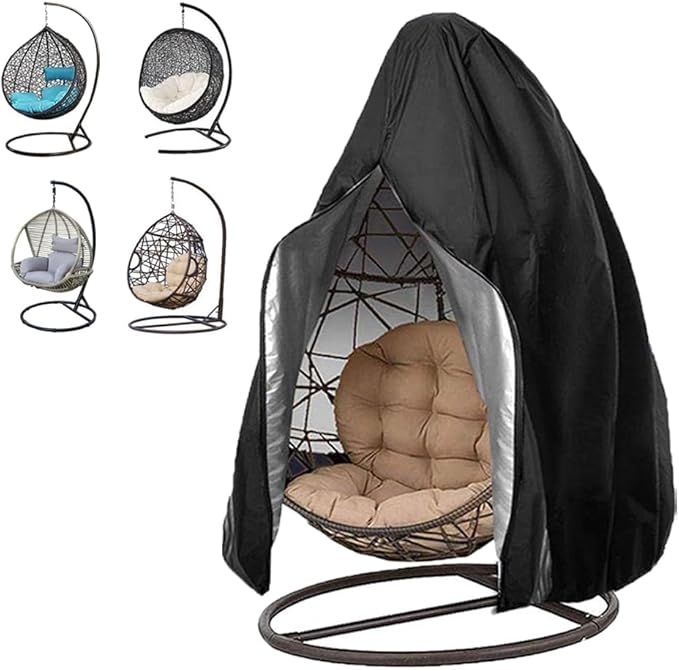 Oslimea Patio Egg Chair Cover Waterproof Wicker Swing Egg Chair Cover with Zipper and Bottom Buckle Single Seat for Outdoor Furniture, Black, 75"H x 45"W