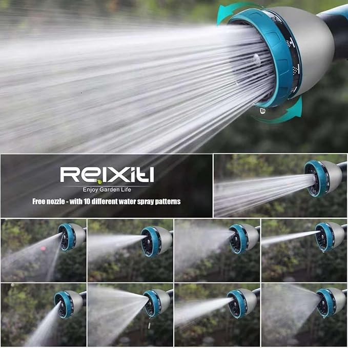 Relxitl Garden Hose 100feet, Water Hose with 10 Function Hose Nozzle, NON-Expandable Hose, Tough & Flexible, Lightweight, Crush Resistant Fittings, Kink & Tangle Free, Rust Proof for Watering