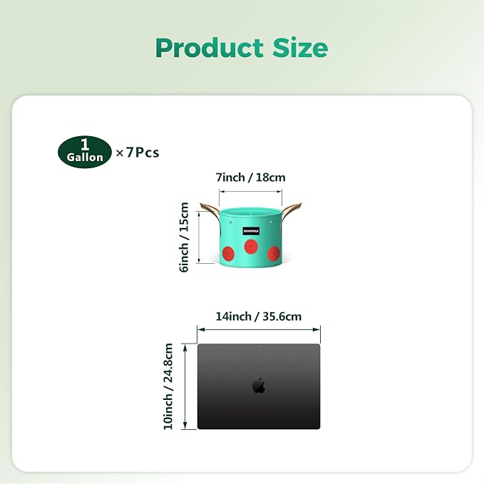 7 Pack 1 Gallon Grow Bags Heavy Duty 180G Thickened PE Plant Pots with 8 Breathable Holes Design