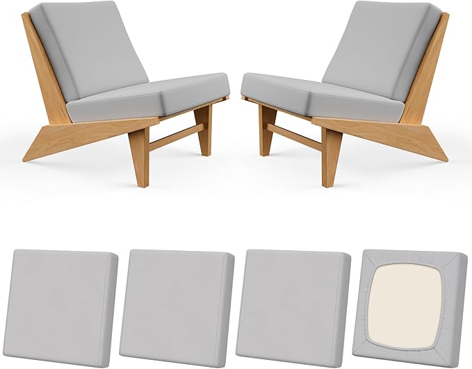 4Pcs Patio Stretch Cushion Covers, Outdoor Couch & Sofa Replacement Slipcovers for Patio Furniture Cushion Covers, Washable Reusable Furniture Protector, Square Large, Air Grey