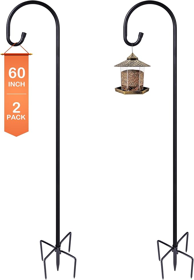 Ottsuls 2 Pack 60 inch Adjustable Shepherd Hooks and 2 Pack Solar Bird Feeder for Outdoors Hanging (Blue)