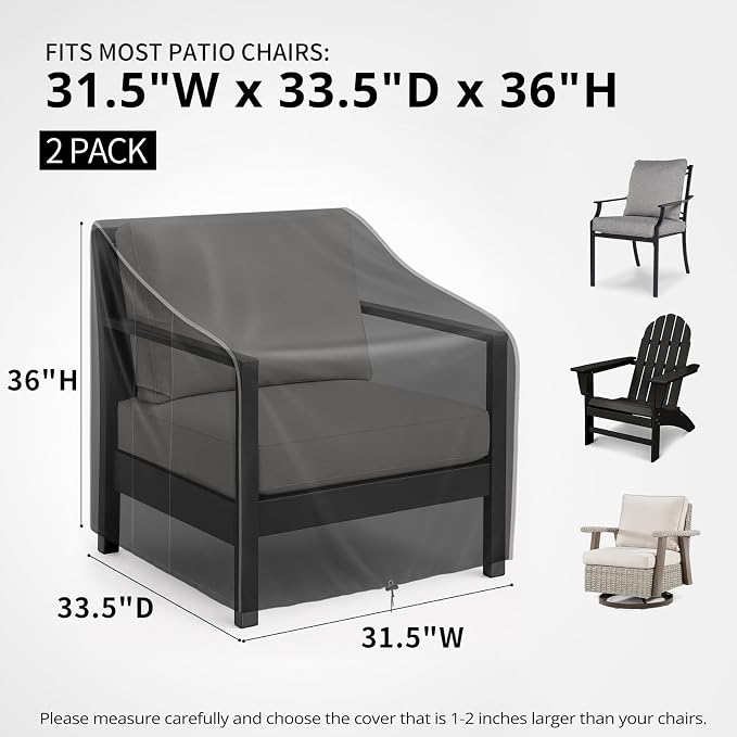 Patio Chair Covers Waterproof, Heavy Duty Outdoor Furniture Covers Fits up to 31.5W x 33.5D x 36H inches -2 Pack,Black
